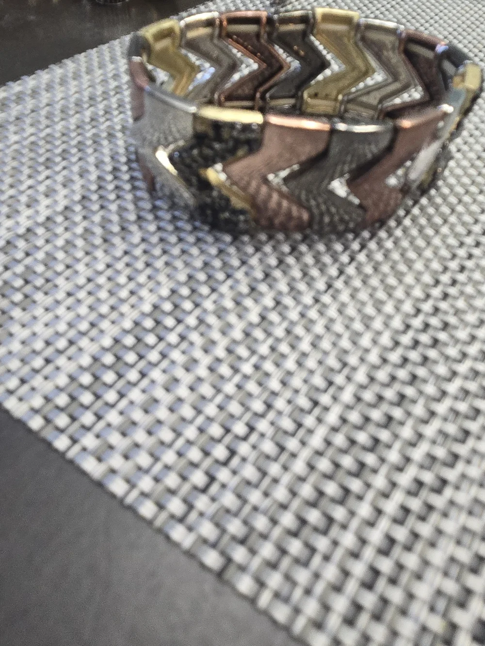 Women's Tri-Tone Chevron Stretch Bracelet - Brown, Gold & Silver